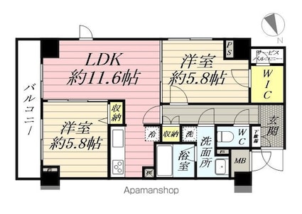プラウドフラット鶴見Ⅰ[2LDK/56.07m2]の間取図