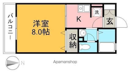 ｋａｎａｄａ　Ｂ棟[1K/26.7m2]の間取図