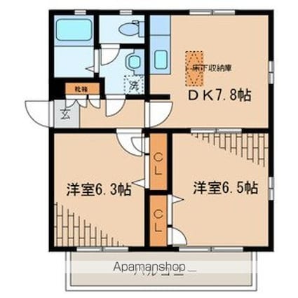 クレスト桜川Ｂ[2DK/46.31m2]の間取図