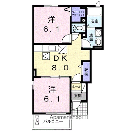 カーサ　ラフィネ　Ⅰ[2DK/45.77m2]の間取図