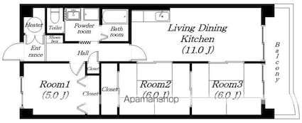 ビバリーマンションⅤ[3LDK/66m2]の間取図