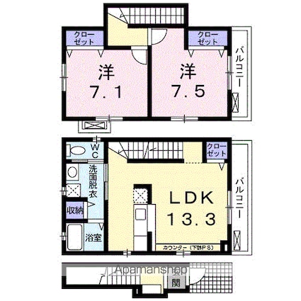 グローリア西麻布[2LDK/74.87m2]の間取図