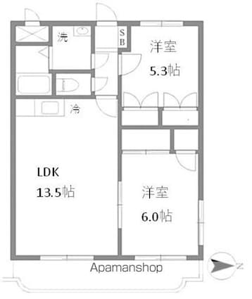 セレーノアカマツ[2LDK/56.43m2]の間取図