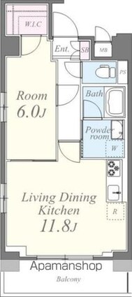 ライツ　石原[1LDK/42.44m2]の間取図