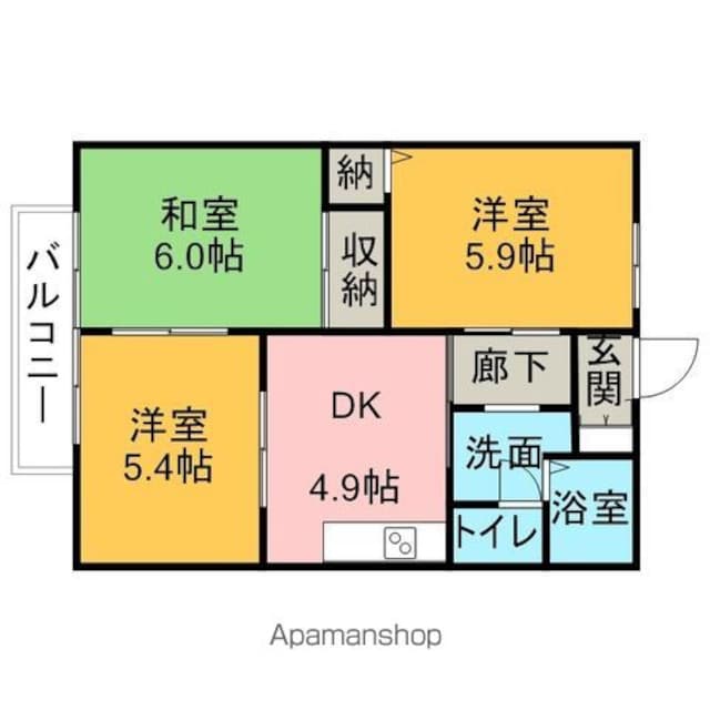 サニーコート亀崎　Ａ棟[3DK/48.36m2]の間取図