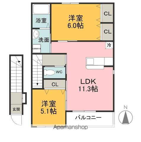 【羽島郡岐南町徳田のアパートの間取り】