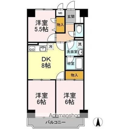 東京都小金井市東町５丁目[3DK/56.43m2]の間取図