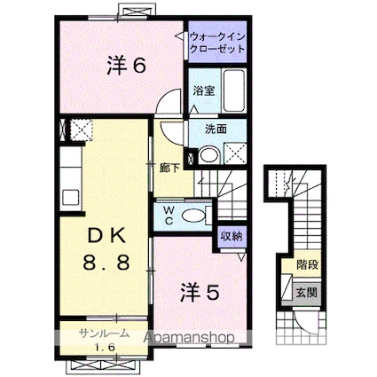 ヒルズ　キザキ　Ｅ[2DK/53.91m2]の間取図