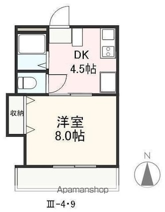 クレイドル安田Ⅲ・Ⅳ[1DK/27m2]の間取図