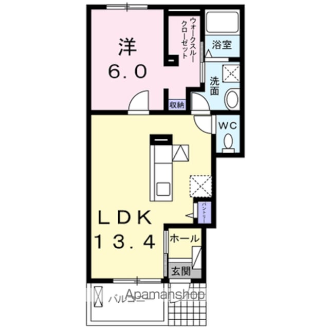 Ｖｉｌｌａ　アニバ　Ⅲ[1LDK/47.08m2]の間取図