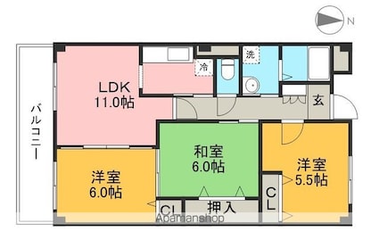 Ｙ－ウエストツイチカ[3LDK/66.28m2]の間取図