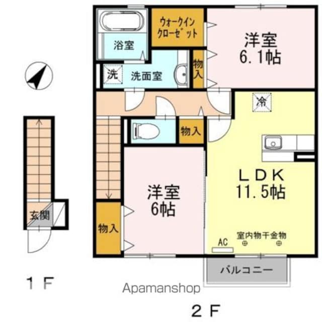 アーバンコア長者[2LDK/63.82m2]の間取図