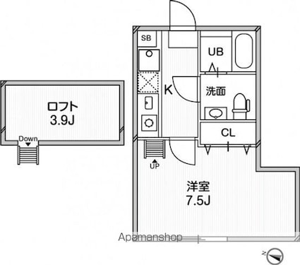 ルクール平和台[1K/23.41m2]の間取図
