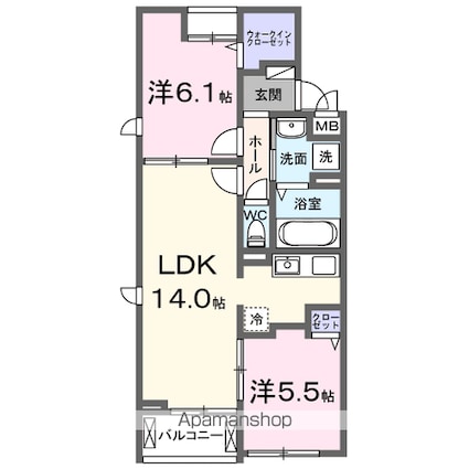 カーサ・ソレイユ　Ａ[2LDK/56.62m2]の間取図