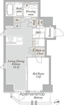 ジオエント御徒町[1LDK/44.94m2]の間取図