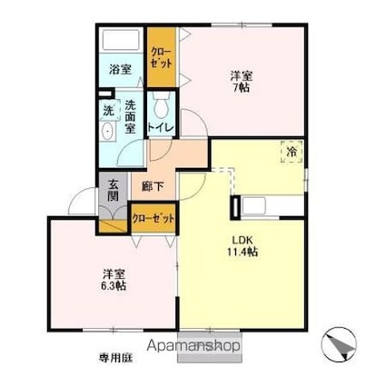 グレイス浜野　Ｄ[2LDK/55.48m2]の間取図