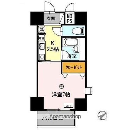 サンタウン竹鼻　Ａ[1K/25.2m2]の間取図