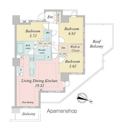 ドゥーエ早稲田[3LDK/82.88m2]の間取図