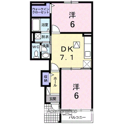 グレイスフル松山[2DK/45.39m2]の間取図