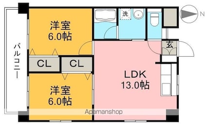 うめビル[2LDK/56.1m2]の間取図