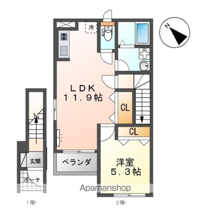 ヴァンベール[1LDK/45.61m2]の間取図