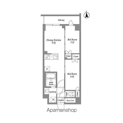ザ・グラヴィティ新宿[2DK/37.45m2]の間取図
