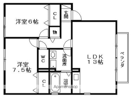 セヴェルＳｅｔａⅡ[2LDK/64.56m2]の間取図