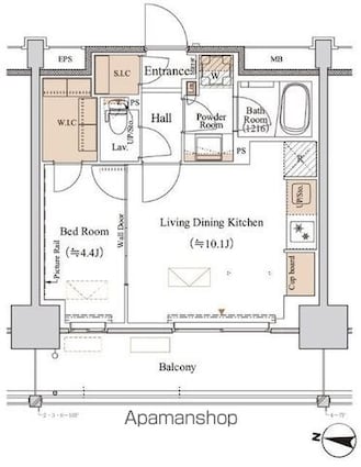 ブランシエスタ木場[1LDK/36.66m2]の間取図