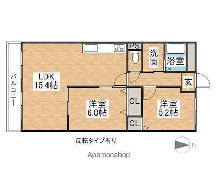 グリーンランド弐番館[2LDK/57.92m2]の間取図