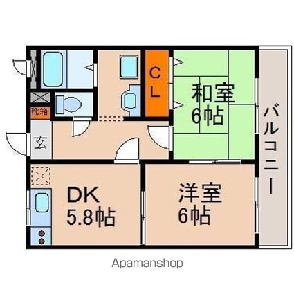 アイビーコート祇園[2DK/45m2]の間取図
