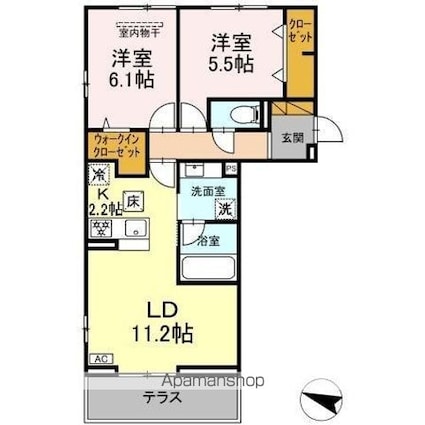 リシェスみのり台　Ａ・Ｂ・Ｃ　Ｃ棟[2LDK/60.85m2]の間取図