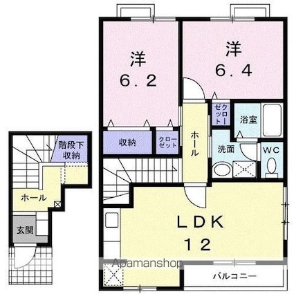 オーブリーＳ・Ｋ　Ａ[2LDK/65.53m2]の間取図
