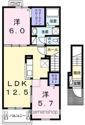 ミニョン・ポム[2LDK/57.93m2]の間取図