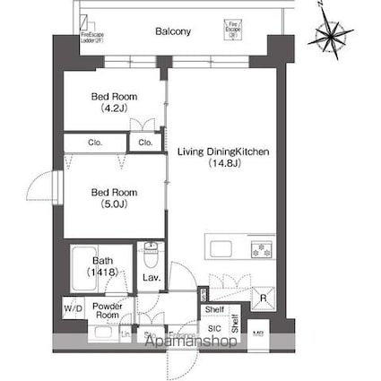 ルーウェ東大泉[2LDK/54.45m2]の間取図