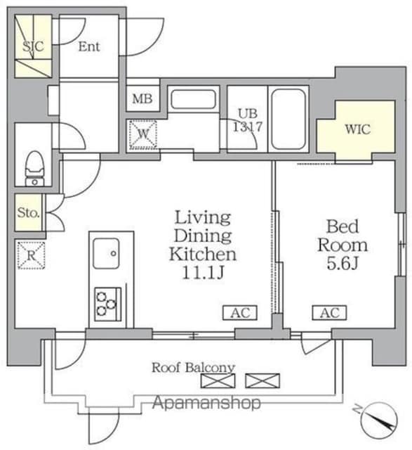 アジールコート三宿テラス[1LDK/44.12m2]の間取図