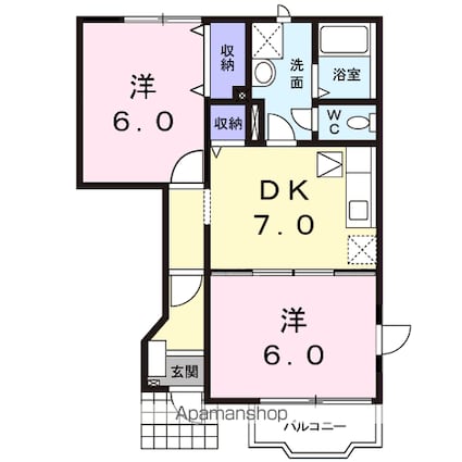 でいらぼっち[2DK/44.34m2]の間取図