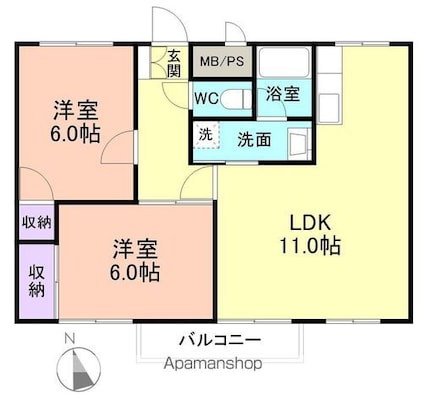 サーパス福島[2LDK/54m2]の間取図