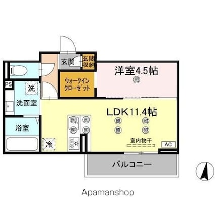 クランツ北井門Ｃ[1LDK/40.92m2]の間取図