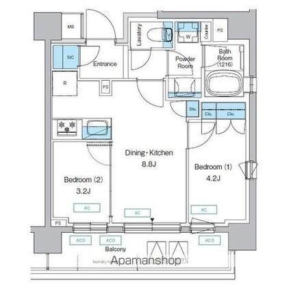 プレディアコート三軒茶屋[2DK/39.66m2]の間取図