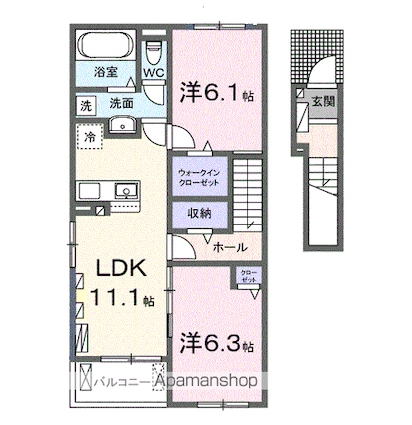 ウエスト　Ｂ[2LDK/58.6m2]の間取図