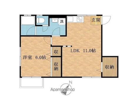 コーポ城南[1LDK/42.89m2]の間取図