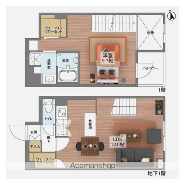 ウェルスクエア新宿戸山[1LDK/52.01m2]の間取図