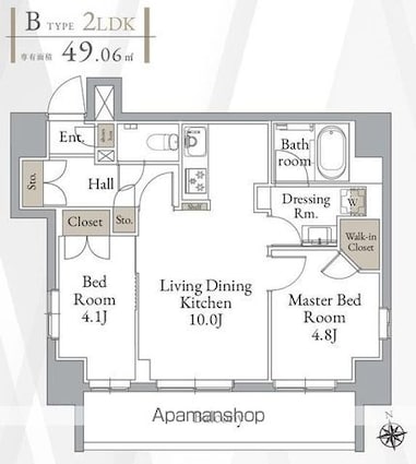 ＬｉｖｅＣａｓａ高円寺[2LDK/49.06m2]の間取図