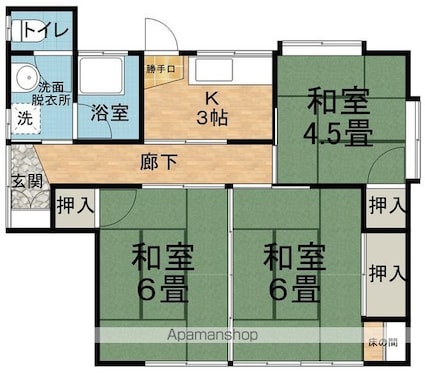 長野県松本市神田３丁目[3K/52m2]の間取図