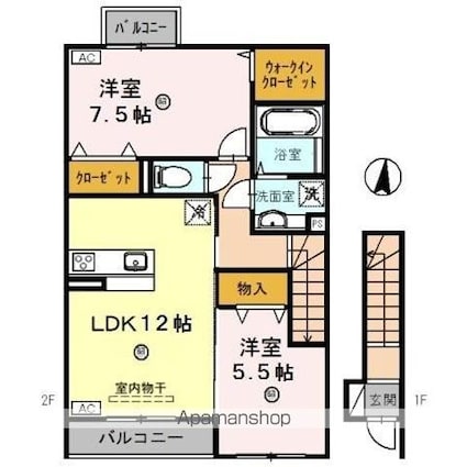 ミル・クレール　アネックス　Ａ棟[2LDK/65.48m2]の間取図