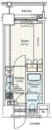 ドゥーエ新富町[1K/20.8m2]の間取図