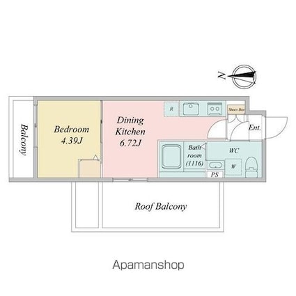 ＬｉｖｅＦｌａｔ中野Ⅱ[1DK/26.7m2]の間取図