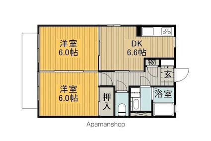 バリュージュ若宮[2DK/44.33m2]の間取図