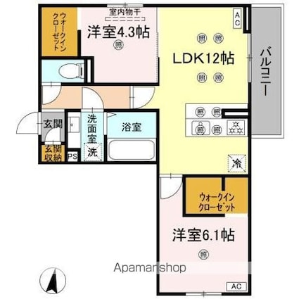 クランツ北井門Ｃ[2LDK/55.01m2]の間取図