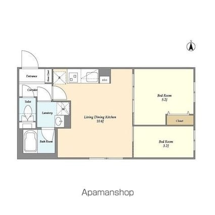 ウェルスクエアイズム下北沢ＷＥＳＴ[2LDK/41.17m2]の間取図